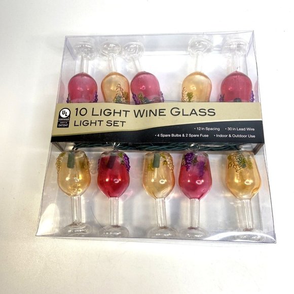 Kurt Adler Christmas String Light 10 Wine Glass Set Xmas Tree Bar Patio Camper - Picture 1 of 8